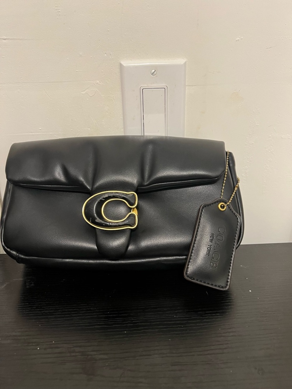 Stunning Coach Black Leather wallet Bag with Gold 'C' Emblem